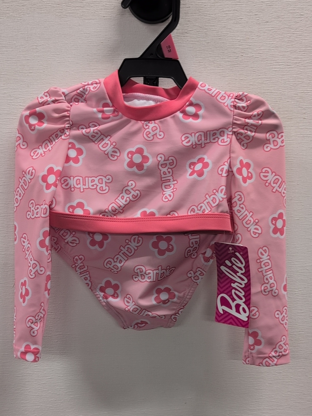 Barbie 2 Piece Long Sleeve Swimsuit In Sizes 12 Months And 18 Months, New